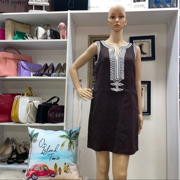 Michael Kors Dresses Michael Kors Brownwhite Linen V Neck